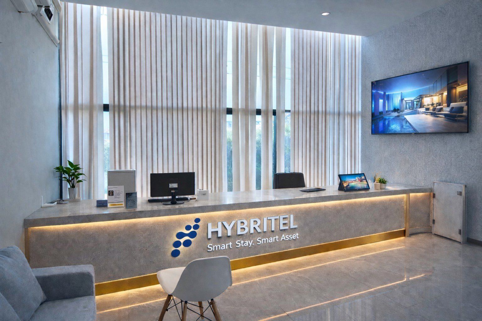 Hybritel reception desk inside the tower