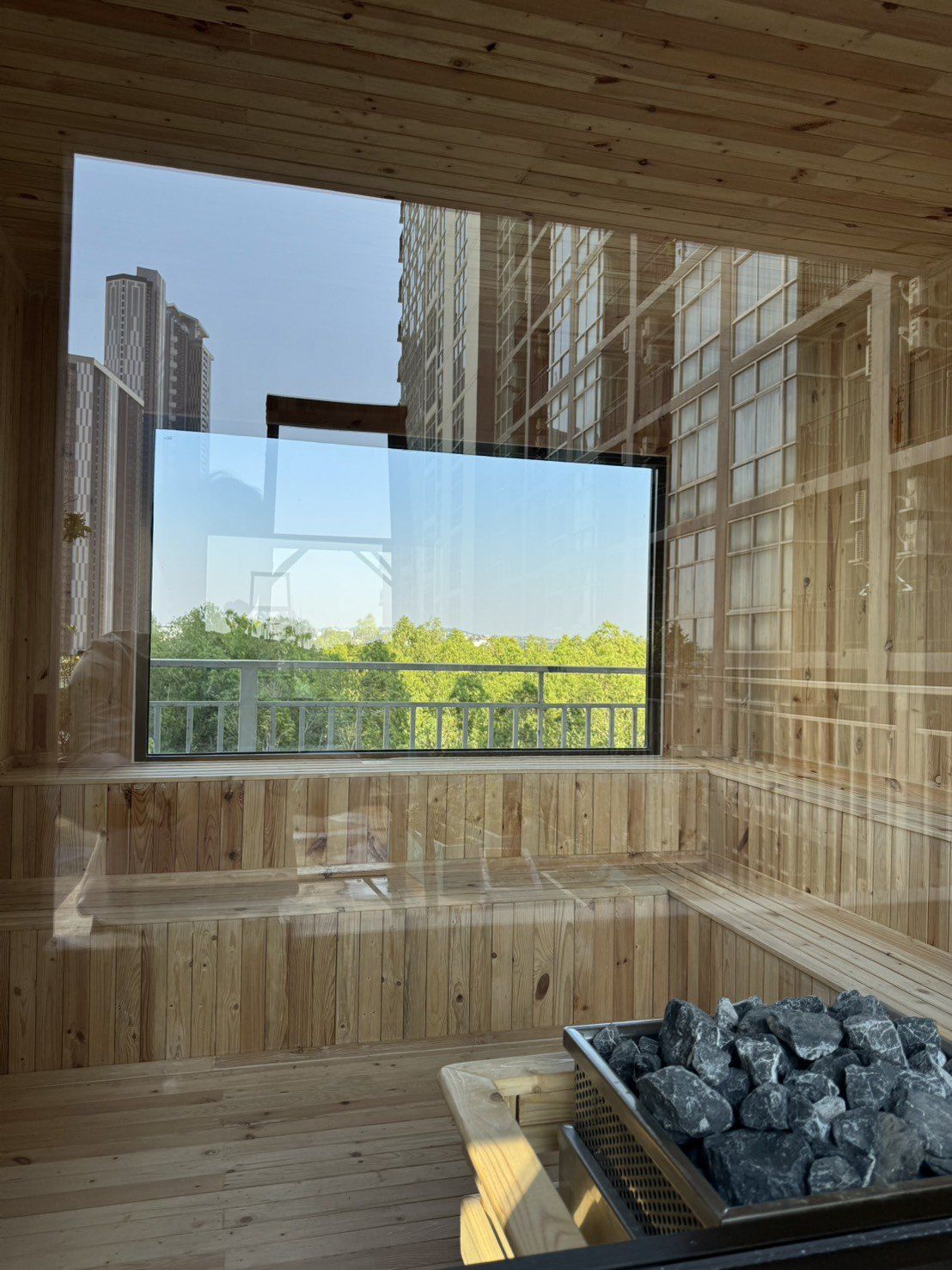 Wooden sauna room